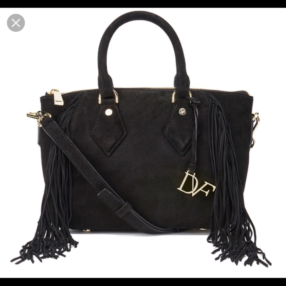 DVF black gold studded fringe crossover purse
